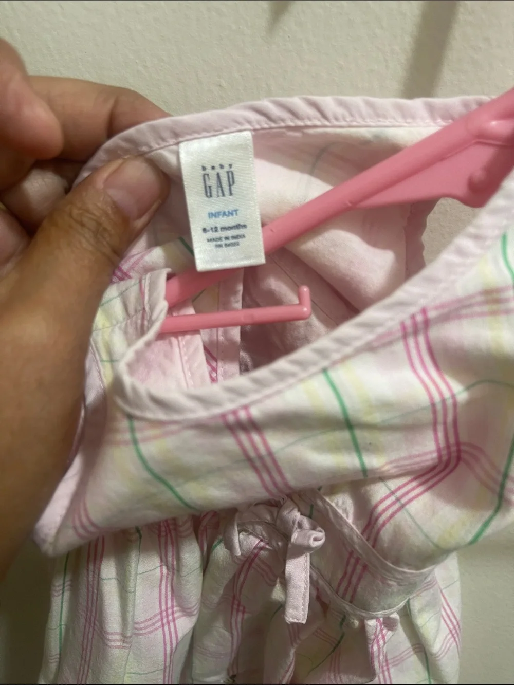 Vintage baby Gap Girls' Pink Plaid Sleeveless Dress Floral Embroidery Sz 6/12M